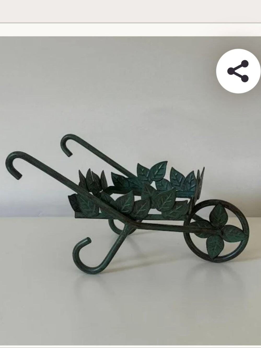 PartyLite Decorative Green Leaf Iron Wheelbarrow Pillar Candle Holder -
